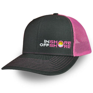 Inshore Offshore Snapback Cap in Charcoal & Pink